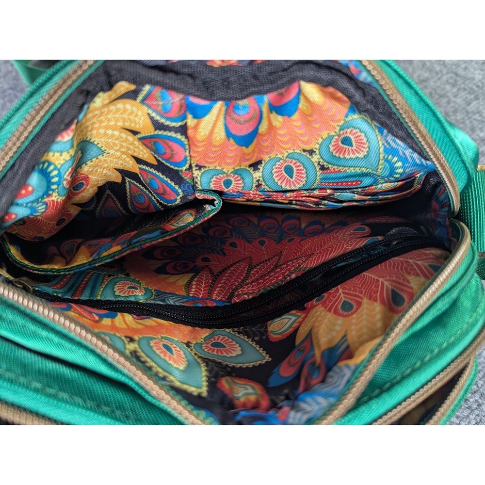 Travelon Green Nylon Crossbody Bag RFID Peacock Paisley Lining F11372 42843-450 - Picture 5 of 8